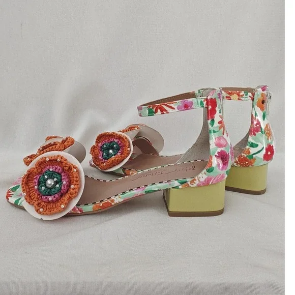 Betsey Johnson Floral Ankle-Strap Sandals with Orange Crochet Flowers - Picture 4 of 14